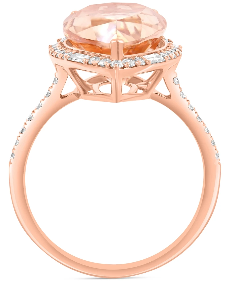 Effy Morganite (6 ct. t.w.) & Diamond (1/2 ct. t.w.) Pear-Shaped Halo Statement Ring in 14k Rose Gold