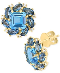Effy Blue Topaz (3-3/4 ct. t.w.), London Blue Topaz (3-5/8 ct. t.w.) & Diamond (1/10 ct. t.w.) Stud Earrings in 14k Yellow Gold