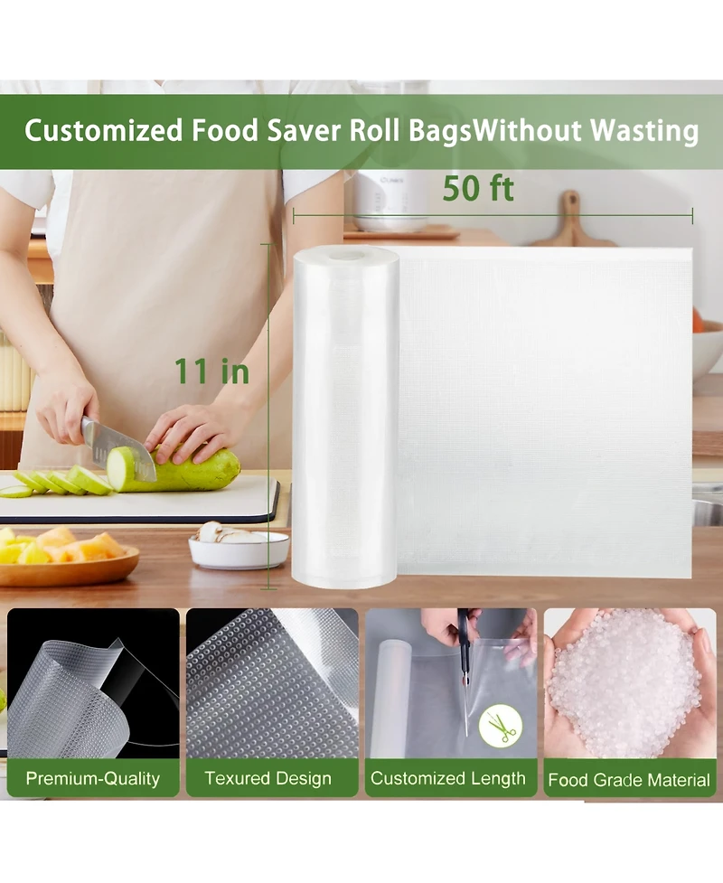 Bonsenkitchen Vacuum Sealer Bags, 11 in x 50 ft Rolls 2 Pack Seal Bags for Food Storage Saver, Bpa Free, Commercial Grade Textured Food Roll Bags, Cus