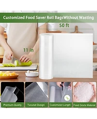 Bonsenkitchen Vacuum Sealer Bags, 11 in x 50 ft Rolls 2 Pack Seal Bags for Food Storage Saver, Bpa Free, Commercial Grade Textured Food Roll Bags, Cus