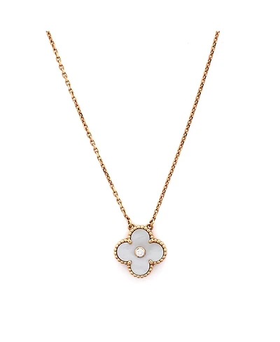Pre-Owned Van Cleef & Arpels Vintage Alhambra Pendant Necklace 18K Rose Gold and White Mother of Pearl with Diamond