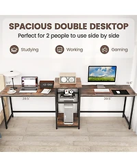 2-Person Computer Desk with Power Outlet and Printer Stand