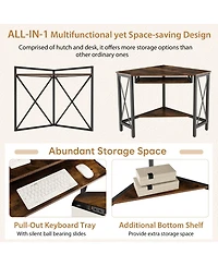 Space-Saving Computer Desk with with Hutch and Keyboard Tray