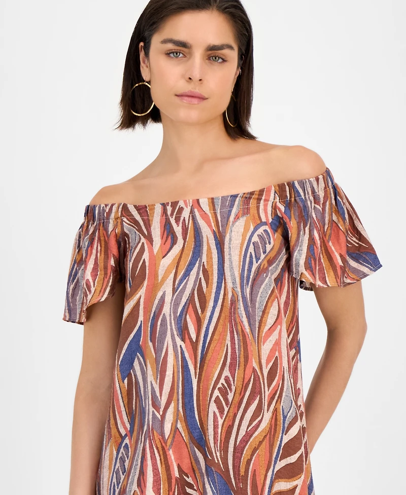 Robbie Bee Women's Printed Off-The-Shoulder Dress