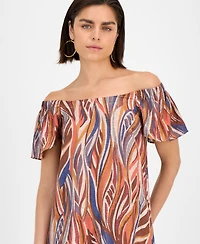 Robbie Bee Women's Printed Off-The-Shoulder Dress