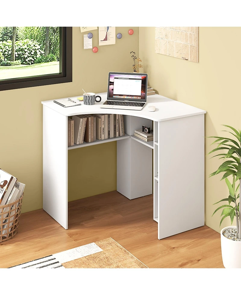 Corner Computer Desk Triangle Home Office Desk with Adjustable Shelf and Arc-Shaped Profile