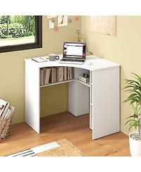 Corner Computer Desk Triangle Home Office Desk with Adjustable Shelf and Arc-Shaped Profile