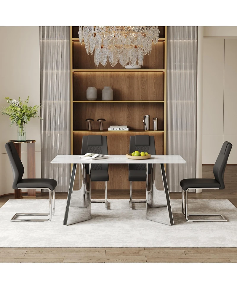 Streamdale Snow Mountain Table & 4 Black Pu Chairs