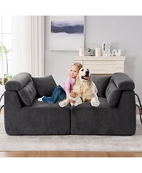 Streamdale Gray 4-Seater Compression Sofa with Pillows