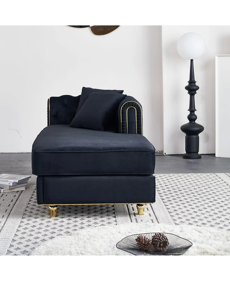 Streamdale Furniture Luxurious Velvet Chaise Lounge | Tufted Back | Toss Pillows