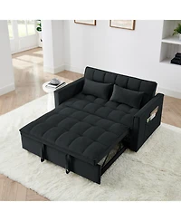 Streamdale 54.33 inch versatile foldable sofa bed in 3 lengths, modern sofa sofa sofa velvet pull-out bed, adjustable back (Black)