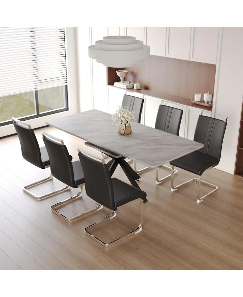 Streamdale Extendable Dining Table Set for 6-8 with Upholstered Chairs