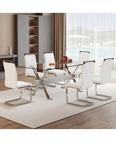 Streamdale Elegant Glass Dining Set with 6 Pu Chairs (71" x 35.4")