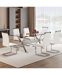 Streamdale Elegant Glass Dining Set with 6 Pu Chairs (71" x 35.4")