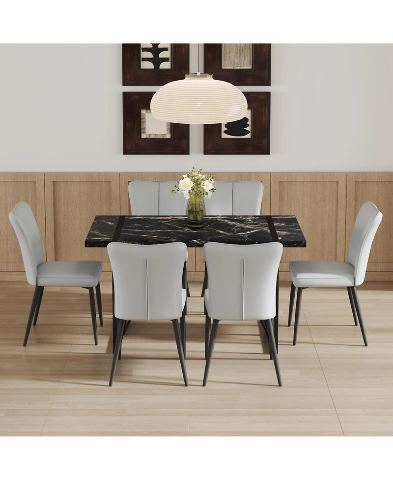 Streamdale Furniture Modern Marble Dining Set with 6 Grey Pu Chairs