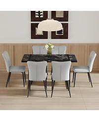 Streamdale Furniture Modern Marble Dining Set with 6 Grey Pu Chairs