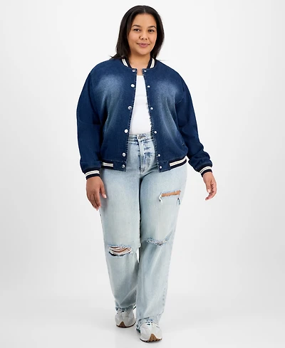 Madden Girl Trendy Plus Denim Bomber Jacket