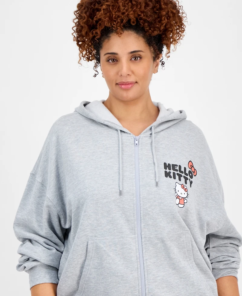 Love Tribe Trendy Plus Size Hello Kitty Bow Graphic Zip-Up Hoodie