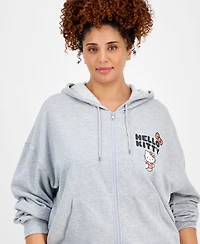 Love Tribe Trendy Plus Size Hello Kitty Bow Graphic Zip-Up Hoodie