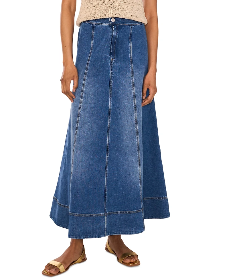 1.state Women's Seamed Denim Zip-Back Maxi Skirt