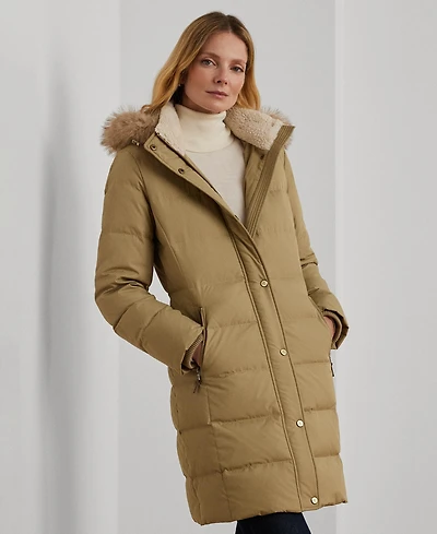 Lauren Ralph Petite Faux-Fur-Trim Hooded Puffer Coat