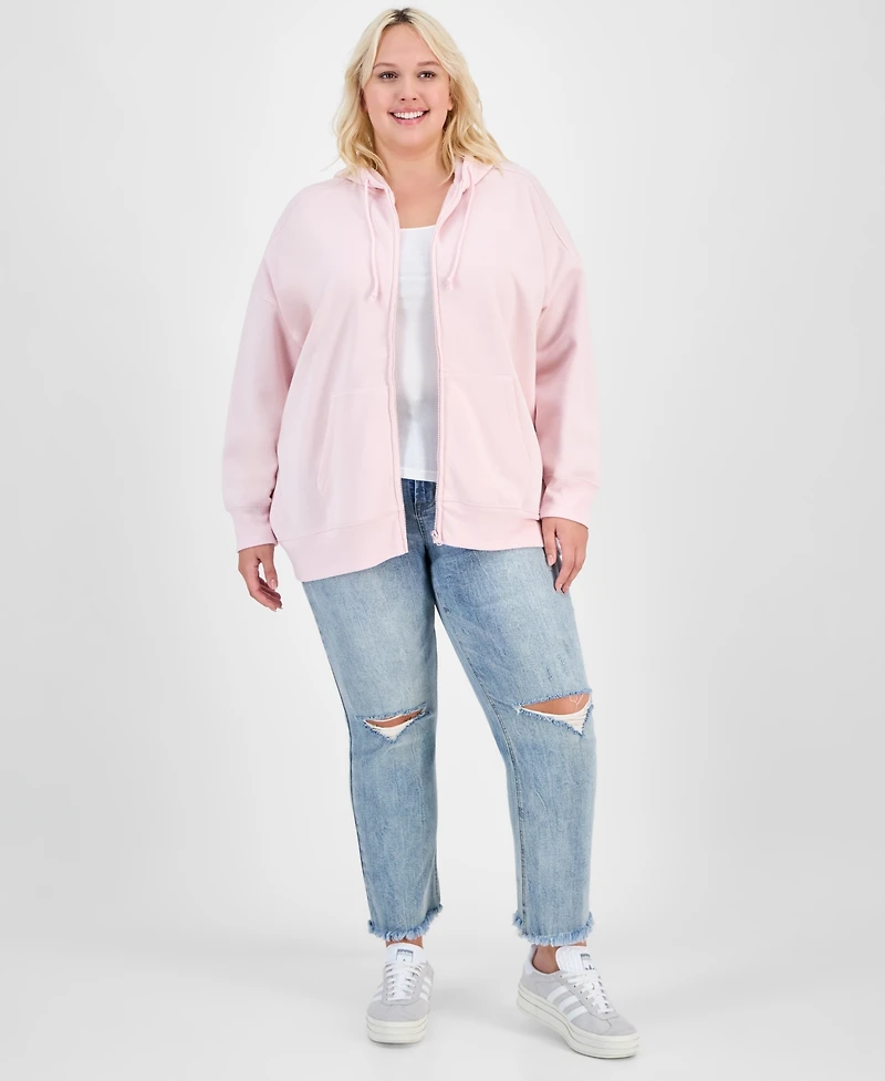 Hippie Rose Trendy Plus Zip-Front Drawstring Hoodie