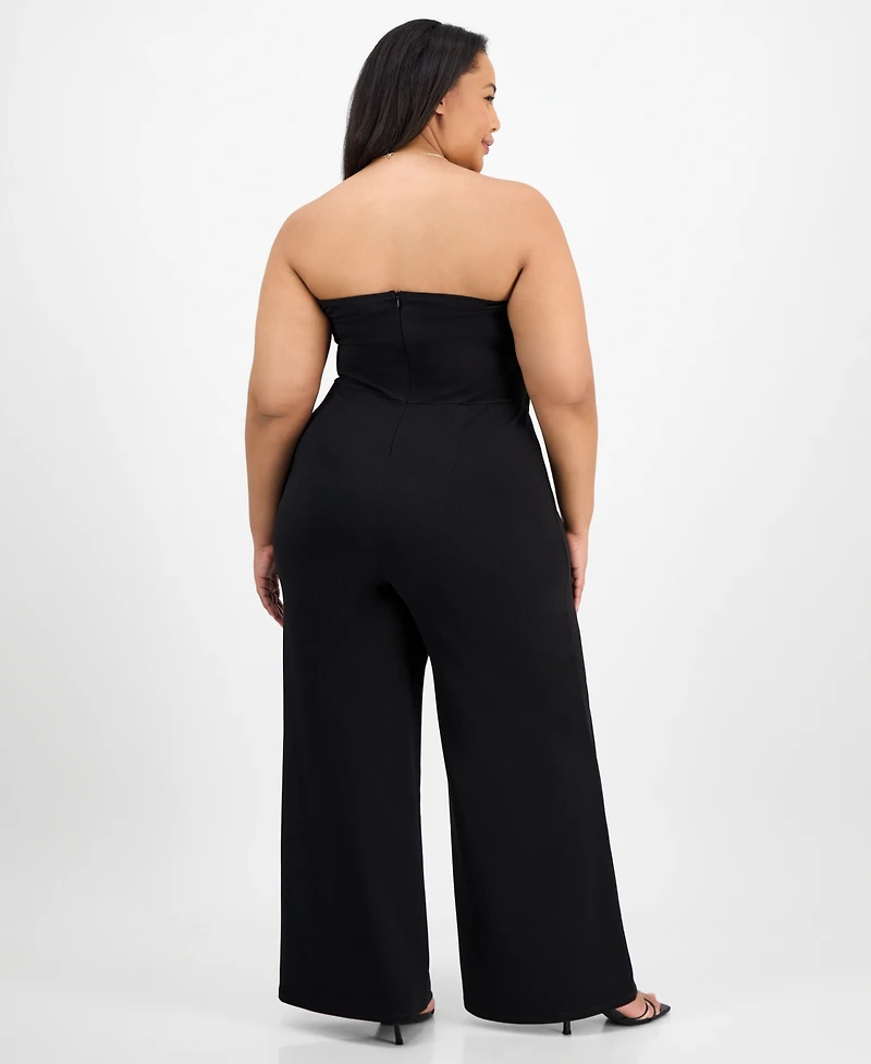Madden Girl Trendy Plus Size Waist-Cutout Bow-Trim Jumpsuit