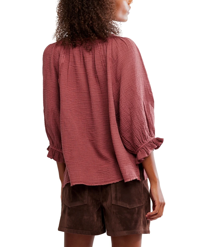 Free People Women's Lucy Cotton Button-Front Swing Blouse