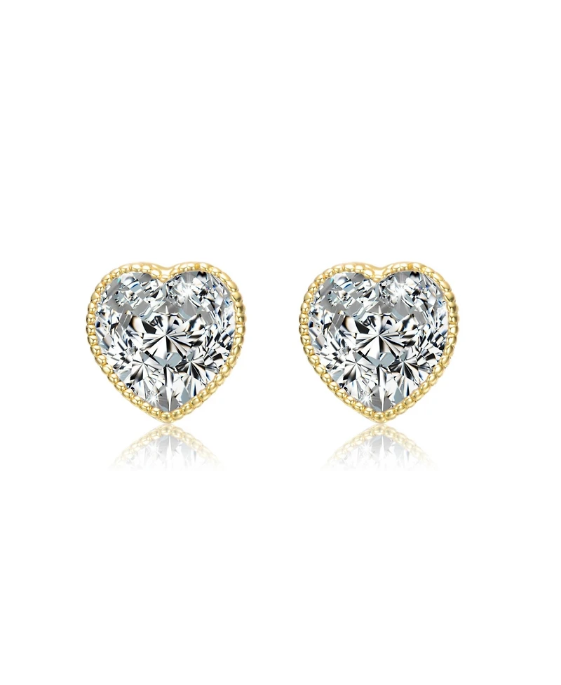Heart Bezel Set Clear Cubic Zirconia Stud Earrings
