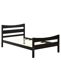 Gymax Twin Size Platform Bed Frame Foundation w/Headboard &Wood Slat Support Espresso