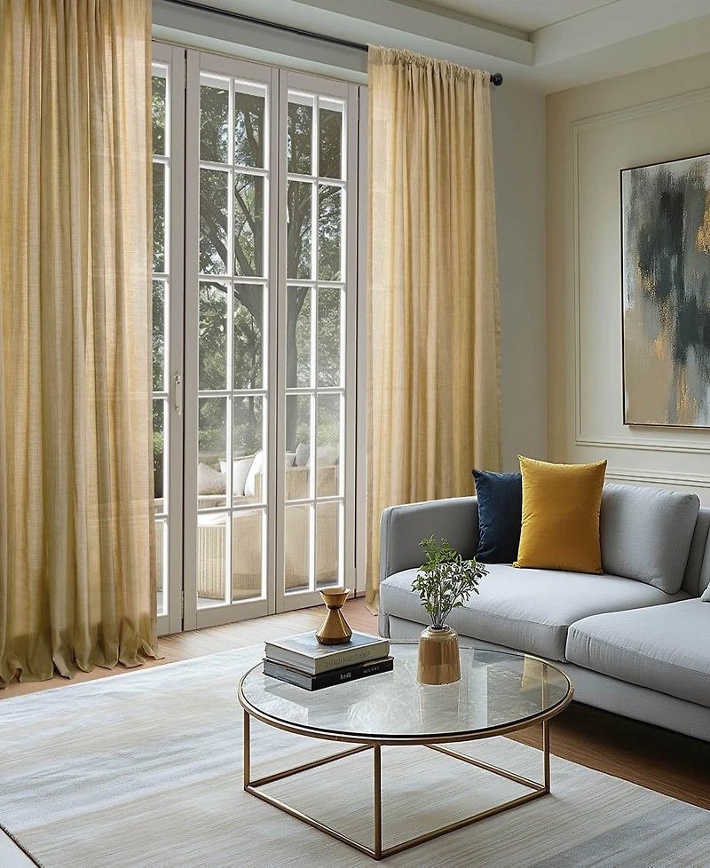 Rustic Weave Linen Curtains (2 Panels) Sheer Window Panel Set, Rod Pocket Curtains