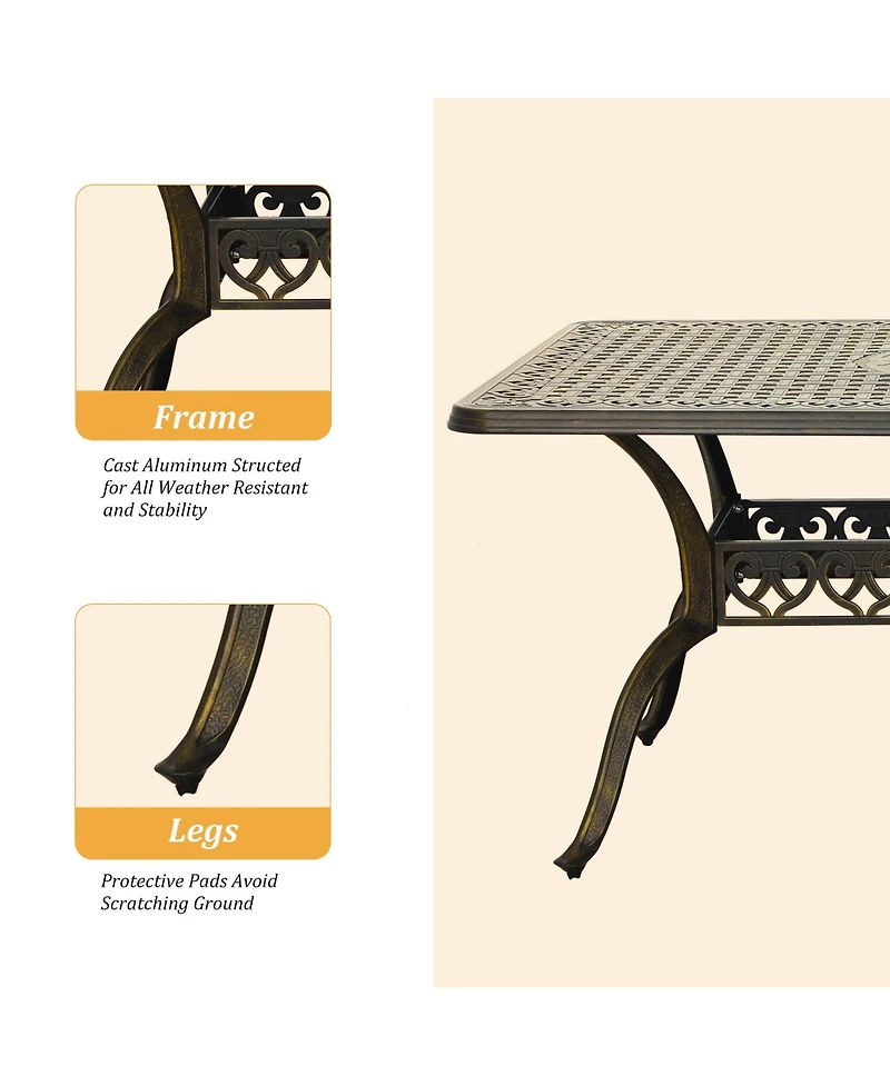 7pcs Outdoor Furniture Set Cast Aluminium Patio Dining Set 6 Outdoor Dining Chairs and 71 Inches Rectangular Dining Table for Balcony Porch Backyard G