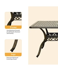 7pcs Outdoor Furniture Set Cast Aluminium Patio Dining Set 6 Outdoor Dining Chairs and 71 Inches Rectangular Dining Table for Balcony Porch Backyard G