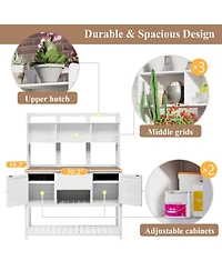 Fir Wood Potting Bench with Hutch & Shelves