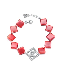 Sterling Silver White Gold Plating with Clear Cubic Zirconia Red Square Bracelet