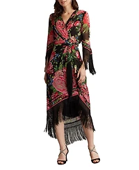 Tadashi Shoji Women's Mair Floral Print Tassel Fringe Wrap Dress