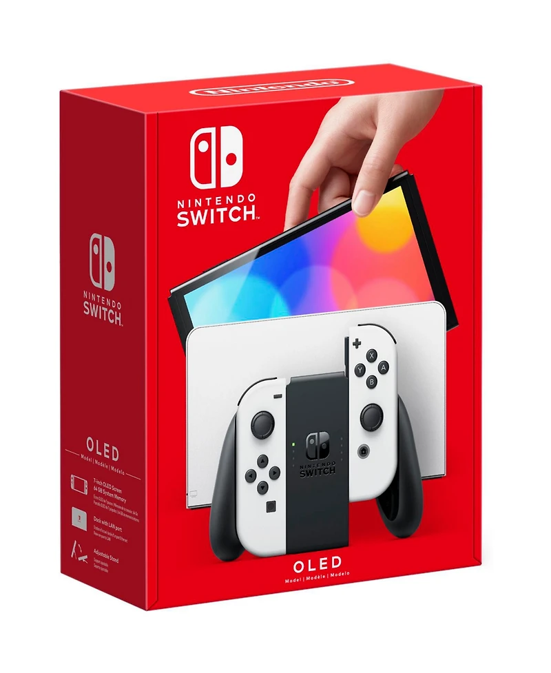 Nintendo Switch White Oled Console with Mario Kart 8 Deluxe, Surge Accessory Gaming Kit, MightySkins Console and Controller Skin Voucher, and 2 Year C