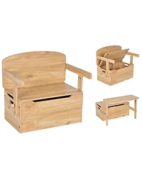 3-in-1 Kids Convertible Storage Bench Wood Activity Table and Chair Set