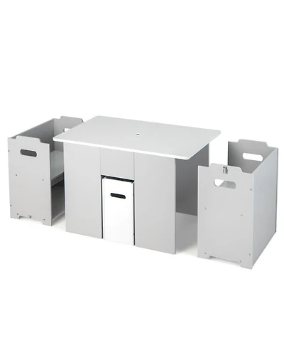 4-in-1 Kids Table and Chairs with Multiple Storage for Learning