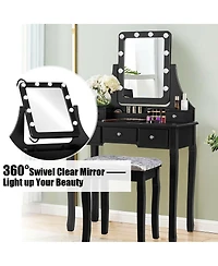 Vanity Dressing Table Set with 10 Dimmable Bulbs and Cushioned Stool