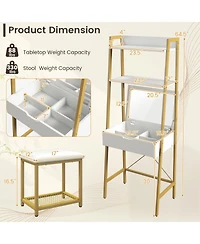 Ladder Vanity Desk Set with Flip Top Mirror and Cushioned Stool