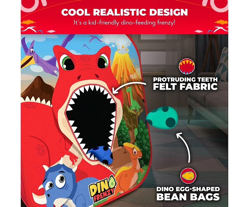 Dino Frenzy | 2-in-1 Corn Hole Games for Kids | 5-Second Setup | Bean Bag Toss Game for Kids | Kids Cornhole Game Set