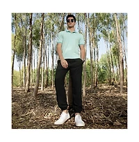 Campus Sutra Men's Obsidian Black Solid Belted Trousers