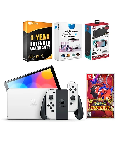 Nintendo Switch Neon Oled Console with Pokemon Scarlet, Surge Accessory Gaming Kit, MightySkins Console and Controller Skin Voucher and 1 Year Cps Ext