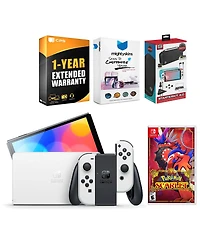Nintendo Switch Neon Oled Console with Pokemon Scarlet, Surge Accessory Gaming Kit, MightySkins Console and Controller Skin Voucher and 1 Year Cps Ext