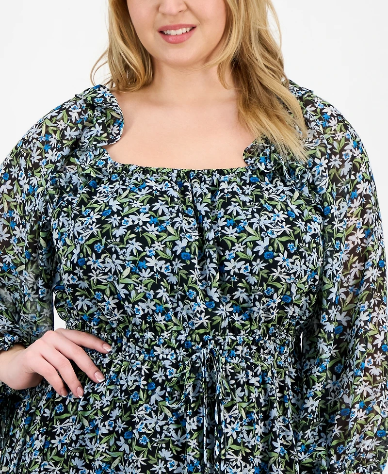 On 34th Trendy Plus Floral-Print Smocked-Waist Dress, Exclusively at Macy's