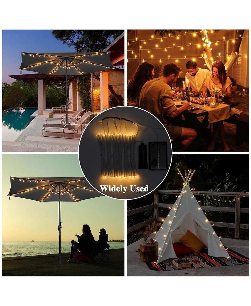 Solar String Light Fit 6-Rib 7/8/9 Ft Outdoor Patio Umbrella 96 Led Warm White