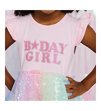Sweet Wink Toddler Girls Birthday Patch Rainbow Ombre Sequin Short Sleeve Tutu Dress