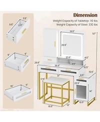 Makeup Vanity Desk Dressing Table and Stool Set with Lighted Mirror