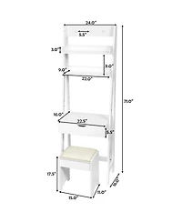 Vanity Desk Set with Flip Top Mirror, Hidden Storage Compartments and Cushioned Stool